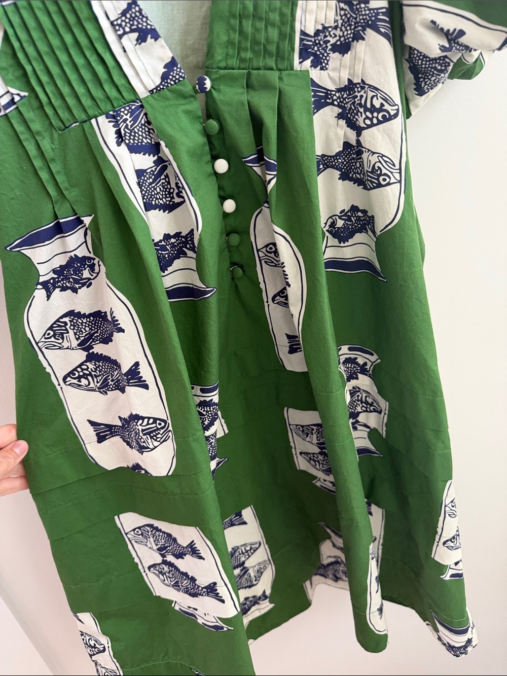 Hunter Bell Wilkes Dress Green Fish Print Short Dress - Picture 4 of 4